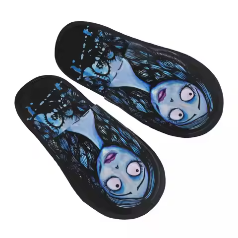Custom Halloween Watercolor Corpse Bride Soft Memory Foam House Slippers Women Skeleton Emily Girl T