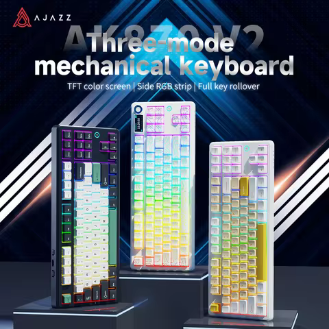 AJAZZ AK870V2 87-key triple-mode wireless mechanical keyboard with TFT color screen, volume knob, an