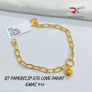 RANTAI TANGAN PAPERCLIP GTG LOVE PAHAT EMAS TULEN 916 GELANG PAPER CLIP LOVE KIKIR EMAS 916 PAPERCLI