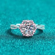 Moissanite Ring 1ct D-Color Real Moissanite with Certificate Platinum Plated 925 Silver Promise Ring