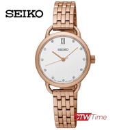 (ผ่อนชำระ สูงสุด 10 เดือน) Seiko Ladies Dress Watch นาฬิกาข้อมือผู้หญิง สแตนเลสแท้ รุ่น SUR698P1 (สีโรสโกลด์)