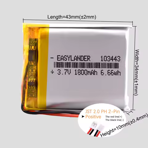 JST MX 1.25 2Pin 3.7 V 103443 1500mah Rechargeable Lithium Li-ion Polymer Battery 503443 603443 7034