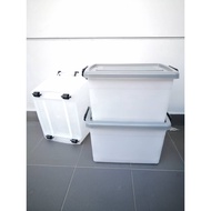 Semi Transparent Plastic Storage Box 25L Big Capacity Stackable Storage Organizer With Wheels Multi 