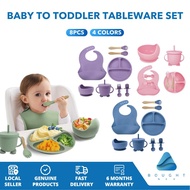 8pcs Baby to Toddler Tableware Set Bowl Cup Cutlery Spoon Fork Set Training Plate with Divider Non-S