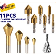 Mata Drill Tebuk Lubang 11pcs Countersink Drill Bit Set Deburring External Flutes Hex Shank Cutter Set Carpentry Reamer