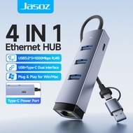 Jasoz F114 USB HUB extension for laptop to RJ45 Ethernet Gigabit USB 3.0 Hub 3-Port Type C to RJ45 L