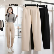 Lovito Women's Plus Size Curve Casual Plain Trousers LNM65004