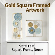 Framed Artwork Gold Square Frame Metal Leaves Decor