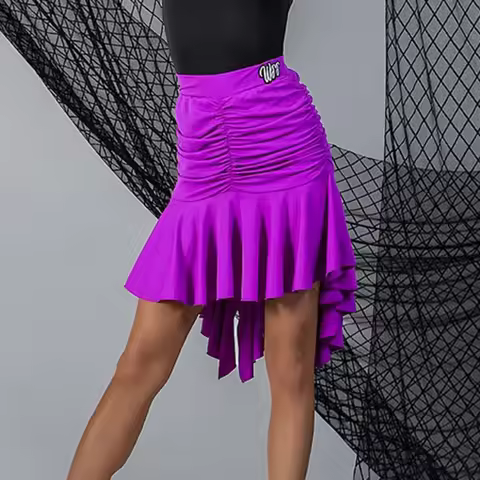 Wrinkle and Lotus Design Female Latin Dance Skirt For Women Dancing Dress Ballroom Belly Dance Cloth