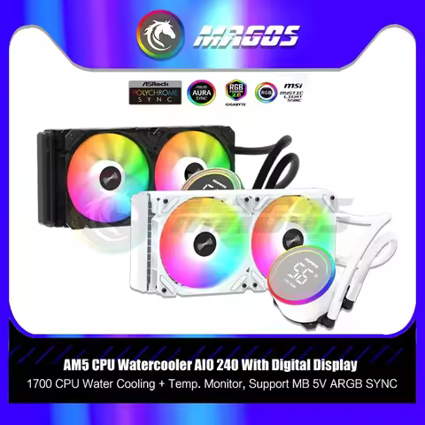 AM5 CPU Watercooler AIO 240 With Digital Display, 1700 CPU Water Cooling + Temp. Monitor, 300W TDP F