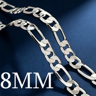 2026 New Style Ready Stock 8MM 铜镀银Three to One Side Chain Men's Neck Necklace 40/45/50/55/60/65/70/7