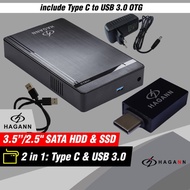 HAGANN HDA-E37 External Hard Drive Case Type C USB 3.0 | HDD Enclosure 3.5" SATA | 2.5" SATA Hard Dr