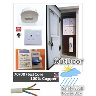 OUTDOOR METAL SAFETY SOCKET POWER BOX C/W MK SWITCH SOCKET AND PLUG 13A AND TBC ELCB. CABLE 5-10-20 