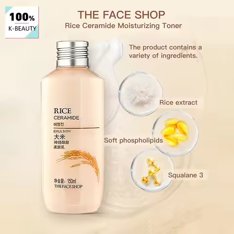 THE FACE SHOP Rice Ceramide Emulsion 150ml,Lightweight Emulsion Texture,Rich Moisturizing,Korean Ski