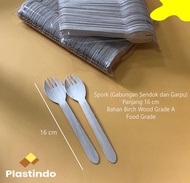 Wooden Spork 16 cm | Spork isi 50 pcs | Sendok Garpu Makan Kayu | Sendok Kayu Garpu Kayu