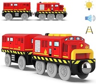 HYPERLIVING Battery Operated Trains for Wooden Train Track Set Locomotive with Light and Sound for Toddlers 3 4 5 Year Old Boys, Compatible with Thomas, Brio, Chuggington, Melissa and Doug (Red)