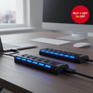 7USB 2.0,480Mbps,  Hab USB 2.0 dengan 7 Port dan Kadar Data 480Mbps, Suis Hidup/Mati