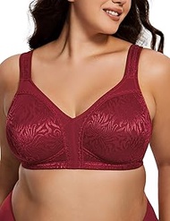 Women's Full Coverage Plus Size Comfort Minimizer Bra Wirefree Non Padded(RED,44H)