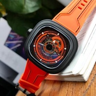 SevenFriday手錶 七個星期五手錶 47mm大直徑手錶男 防水手錶 機械錶 鏤空全自動機械手錶 商務休閒男錶 橘色錶帶運動手錶 P3/07 KUKA III男生腕錶