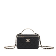 Chanel Black Quilted Lambskin Top Handle Vanity Case Pale Gold Hardware, 2024