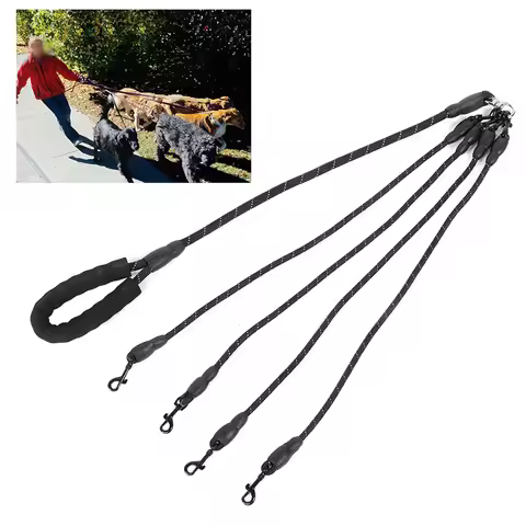 Pet Dog Wear Resistant 4-Ways Traction Rope Accessory for Outdoor Walkingblack 4 heads