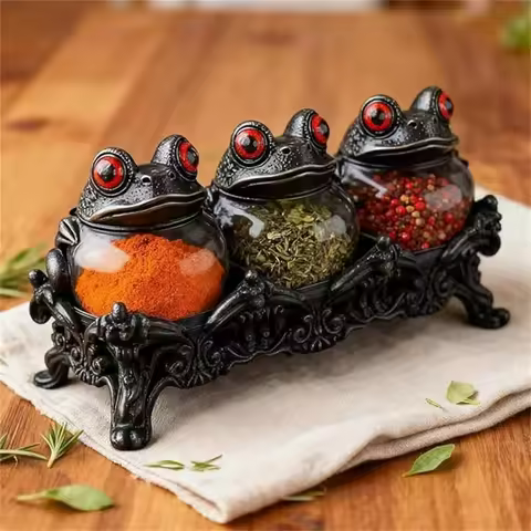 3PCS Witchy Frog Spice Jars Clear Seasoning Jars Handcrafted Witch Spice Jars With Frog Lids Frog Sp