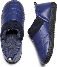 Men's Waterproof Down-Faced Slippers, Thermal Fleece Lined House Shoes, Non-Slip Indoor/Outdoor Wint