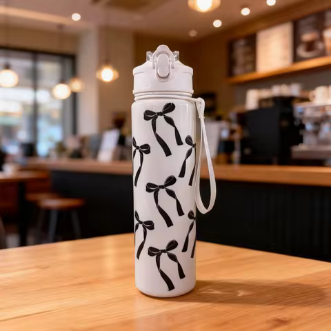 750ml Water Bottle Travel Sports Fitness Water Bottle with Carry Strap Straw Water Bottle Leak-Proof