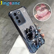 Jingsanc Glitter Protective Casing Compatible ForVIVO V27ePhone Case Rabbit Mirror Stand Bracket Fou
