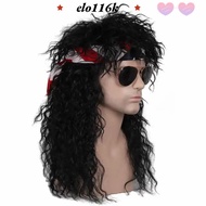 ELOK 70s 80s Rockstar Wig, Long Curvy Halloween Party Cosplay Wig, Fluffy Punk Mullet Wig