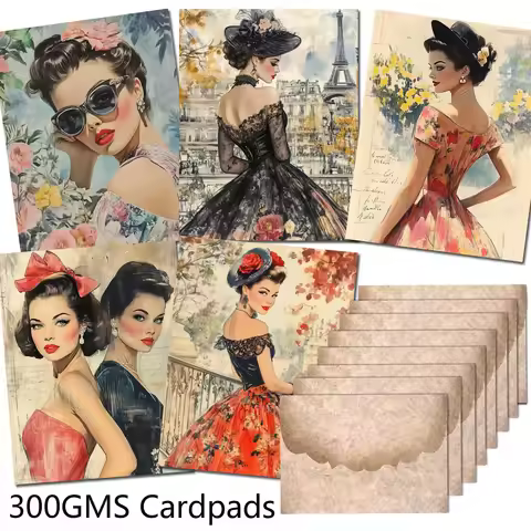 68pieces(with 8 envelopes) 80s Modern Girl Vintage Style PostCards Kits with Sticker,for Scrapbookin