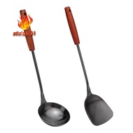 Wok Spatula and Ladle Tool Set, 14.2-15 Inches Spatula for Wok, Stainless Steel Wok Spatula