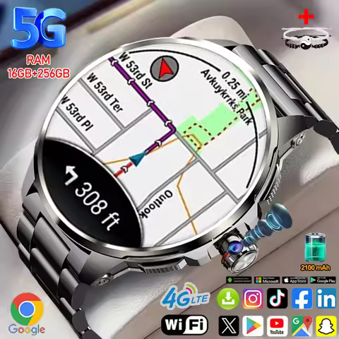 5G/4G SIM Smart Watch 720*720 AMOLED 1.95 inch Screen 16GB+256GB RAM Video Call GPS WIFI Tiktok Goog