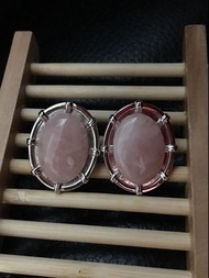 粉水晶夾式耳環