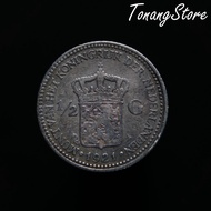 (keydate) Uang Kuno Koin 1/2 Gulden Belanda Wilhelmina 1921 -A243