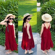 Girls' red embroidered lace maxi dress