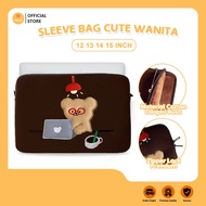 Bag Sleeve Pouch Hand Carry Bag Clutch Case Laptop Apple Macbook Air Pro M1 M2 M3 MAX 2023 13 14 16 inch Shockproof Scratch Resistant Puffy Design Thick Brown Color Embroidery Image Bear Mouse Bear Cake