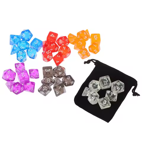 Colour 7 piece polyhedral set cloud drop translucent teal rpg dnd with dice bag