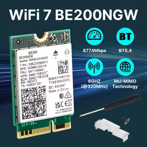 WiFi 7 BE200 M.2 Key E WiFi Card BT5.4 BE200NGW 2.4/ 5/ 6 GHz 8774Mbps Wireless Network Adapter For