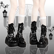 Short Boots Martin Y2K Shoes Thick Soles Round Head Black Size 35-40