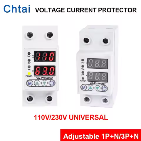 Digital Voltage Protector110V 220V 1P+N 63A 3P+N 100A 2Pole Din Rail Adjustable Over ANDUnder Voltag