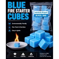 20Pcs Hexamine Solid Fuel Tablet Charcoal Fire Starter, Smokeless, Portable, Blue