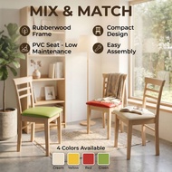 🇲🇾 Set of 2 - Rubberwood Dining Chair Colourful PVC Compact Seat, Natural Cappuccino Frame, Cafe Air