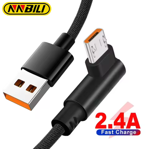 NNBILI Micro USB Cable 90 Degree USB Cable For Samsung S7 Xiaomi Android Smartphone Phone UsbC Cable