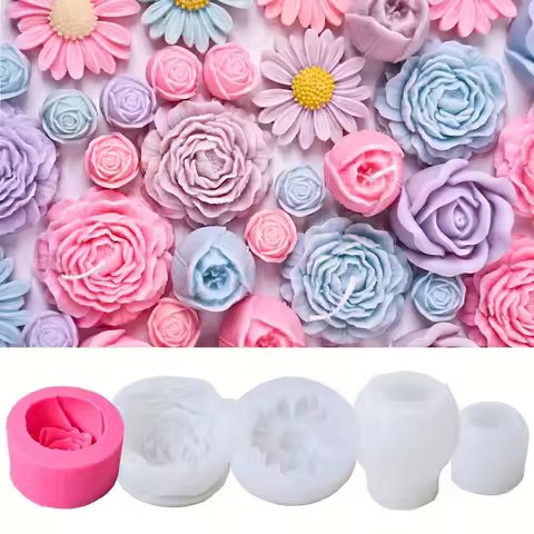 5PCS Flower Silicone Mold Set DIY Handmade Candle Valentine's Day Bouquet Set Aromatic Candle Soap M