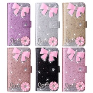 New Case! For Samsung Galaxy A01 A11 A21 A21S A31 A41 A51 A71 Diamond pink bow Flip Stand Card PU Leather Phone Wallet Cover Case