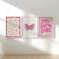 CAHAYA Aesthetic Wall Decoration Poster Pink Series Part 1 Bedroom Decoration Flower Butterfly Quote