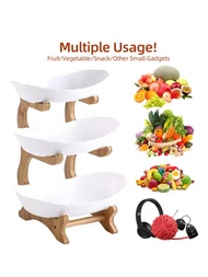 1 Set Multilayer Fruit Basket (1-Tier, 2-Tier, 3-Tier), 1 Bamboo Tiered Dessert Tray, Plastic Fruit 