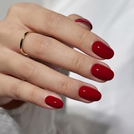 BTArtbox Press-fit Short Red Nail Short Oval Nail Autumn Fake Nail with Nail Glue, Perfect Fit, Reus