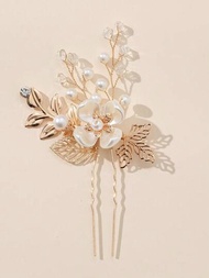 1入經典小葉新娘髮夾，適用於歐美濃情花園風格婚禮儀式的優雅配件
